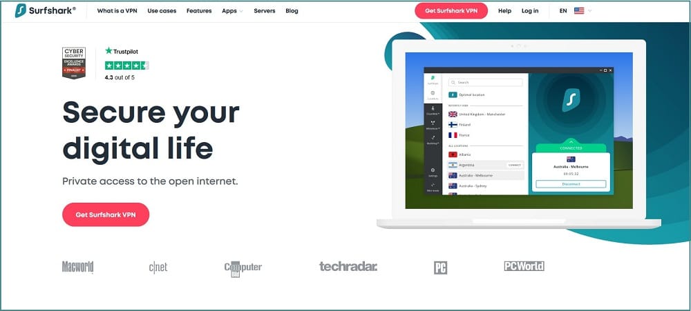 Surfshark VPN homepage