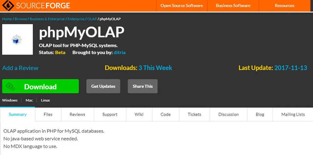 Phpmyolap - OLAP tool for PHP-MySQL systems