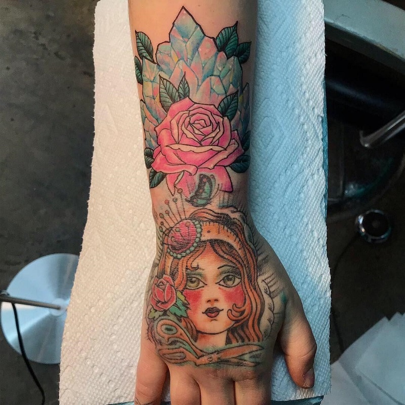 Girl and flowers tattoo