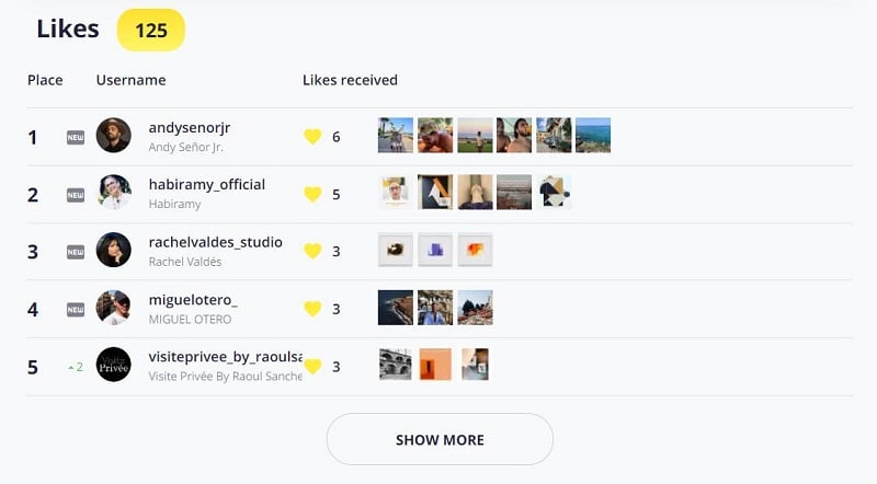 Sample report on what someone likes on Instagram