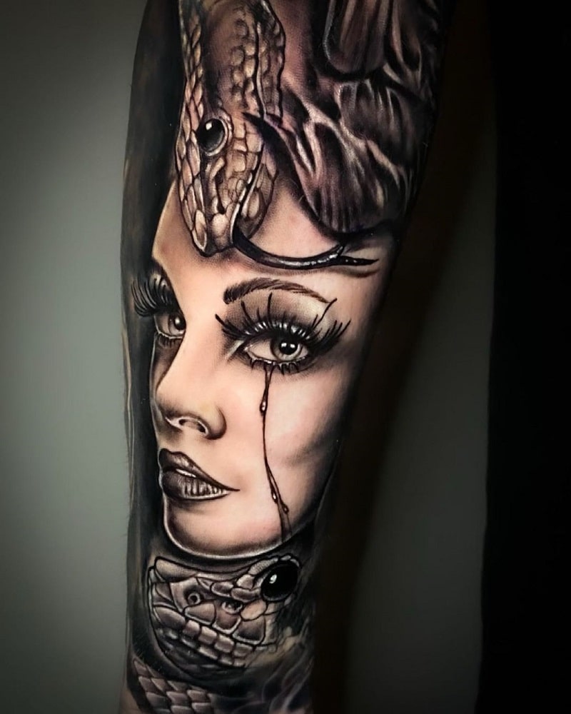 Snake and girl tattoo