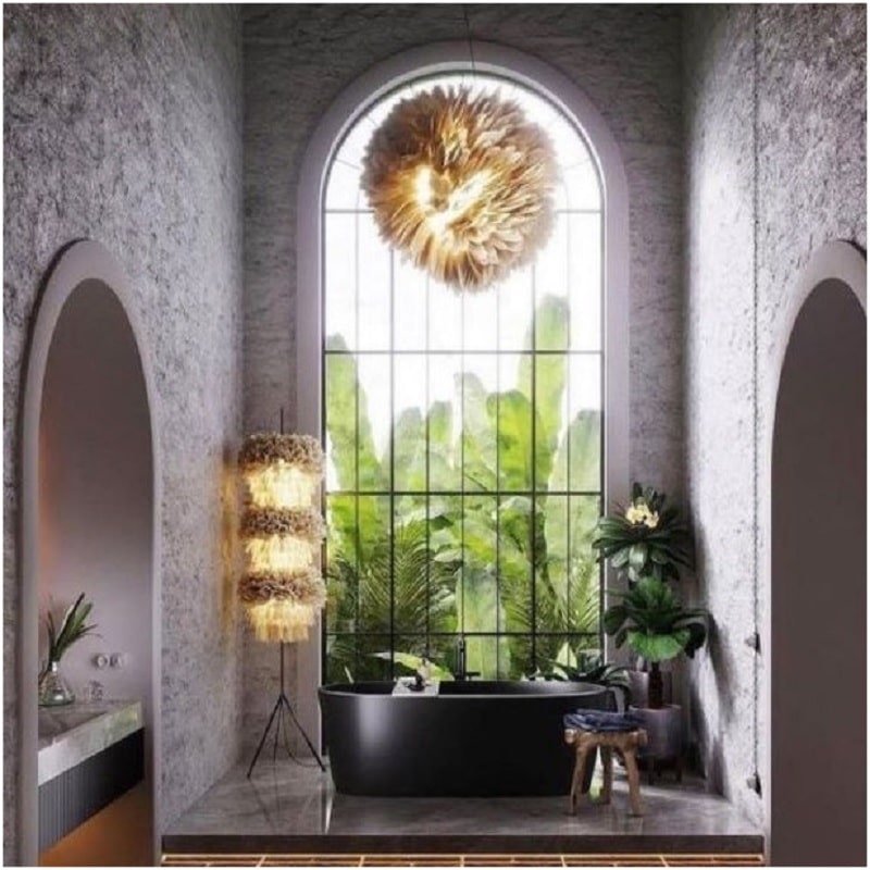 Arched window in a bathroom