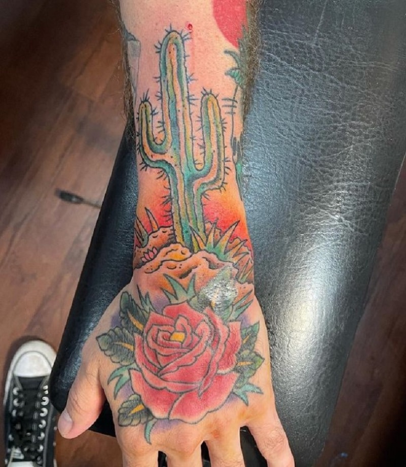 Hand is healed Cactus tattoo