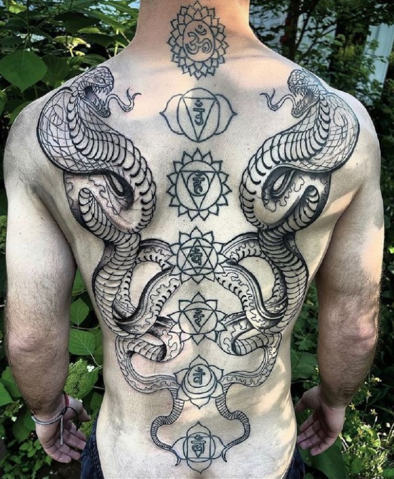 Serpents and Chakras Backpiece tattoo