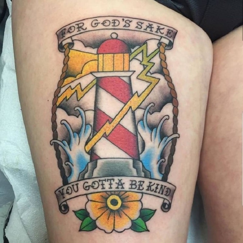 Traditional lighthouse tattoo