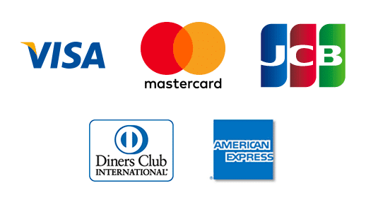Visa, Master Card, American Express, Diners Club and JCB